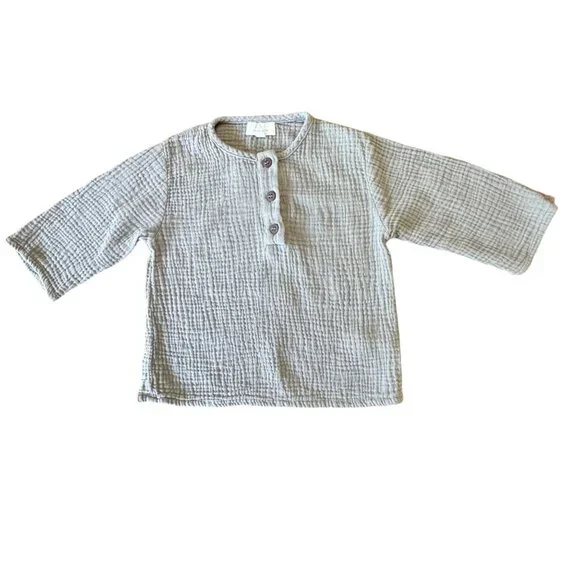 THE SIMPLE FOLK The Muslin Henley Toddler 18-24 MOS Organic Button Shirt Unisex - Picture 1 of 6